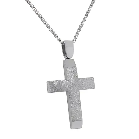 Λιτός σταυρός λευκόχρυσος ματ σε 14 καράτια. CRS20764