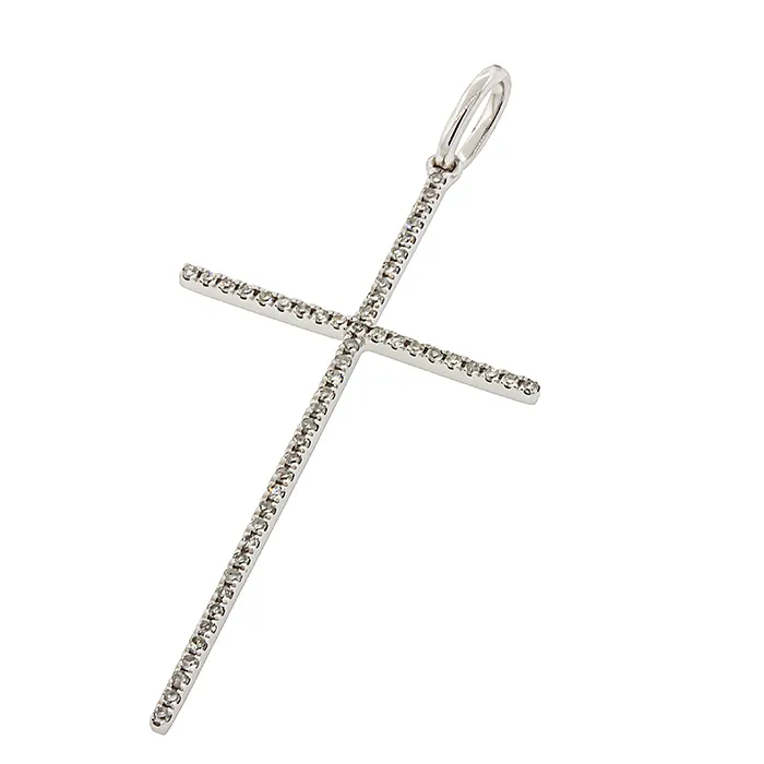 Σταυρός λεπτός με διαμάντια 0.12ct λευκόχρυσος 18 καράτια. CR22708