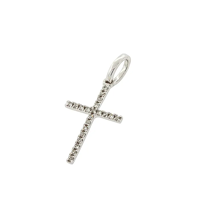 Σταυρός λεπτός με διαμάντια 0.06ct λευκόχρυσος 18 καράτια. CR22710