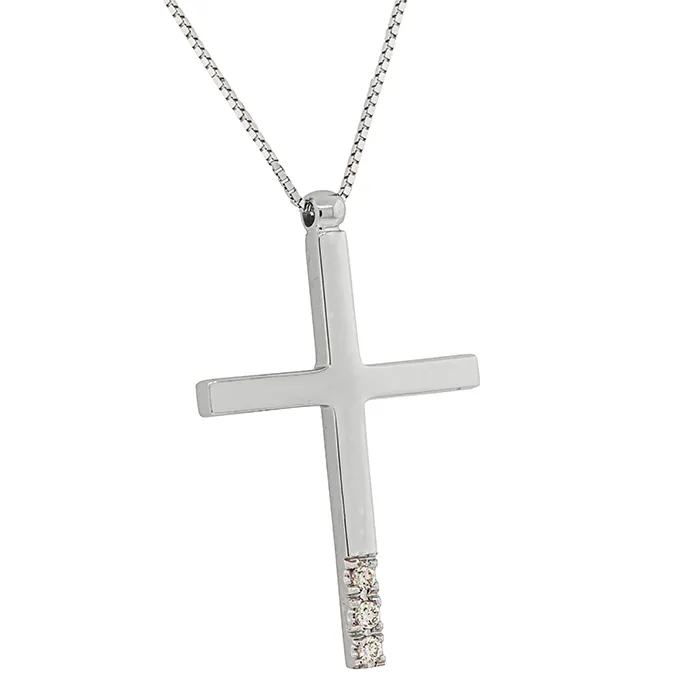 Σταυρός λευκόχρυσος με διαμάντια 0.04ct σετ με αλυσίδα 18 καράτια. CR20897