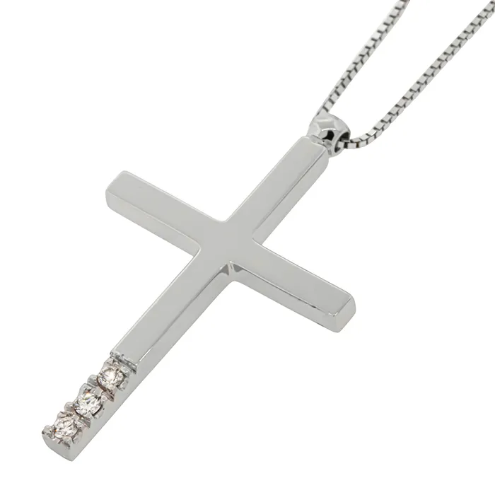 Σταυρός λευκόχρυσος με διαμάντια 0.04ct σετ με αλυσίδα 18 καράτια. CR20897