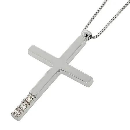 Σταυρός λευκόχρυσος με διαμάντια 0.04ct σετ με αλυσίδα 18 καράτια. CR20897