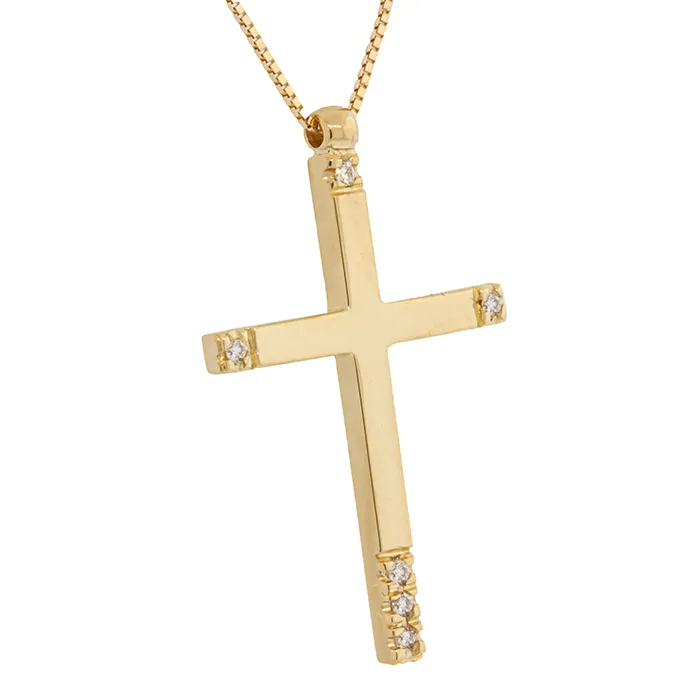Σταυρός χρυσός με διαμάντια 0.05ct σετ με αλυσίδα 18 καράτια. CR20917