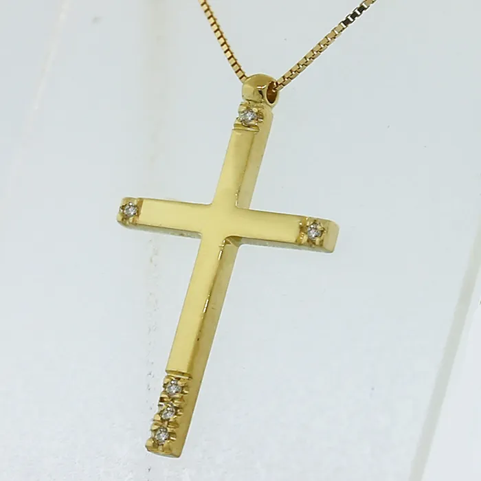 Σταυρός χρυσός με διαμάντια 0.05ct σετ με αλυσίδα 18 καράτια. CR20917