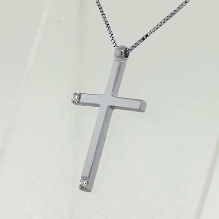 Σταυρός λευκόχρυσος με διαμάντια 0.017ct σετ με αλυσίδα 18 καράτια. CR20920