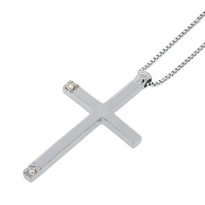Σταυρός λευκόχρυσος με διαμάντια 0.017ct σετ με αλυσίδα 18 καράτια. CR20920