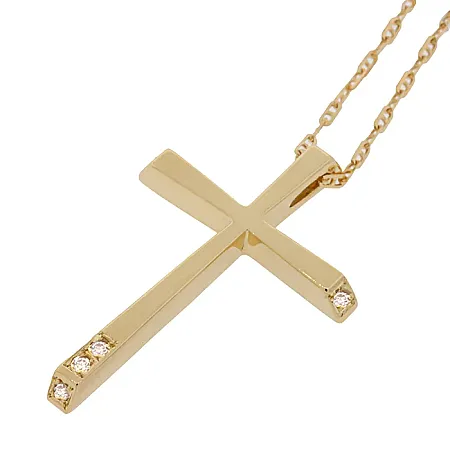 Σταυρός χρυσός με διαμάντια 0.04ct σετ με αλυσίδα 18 καράτια. CR20921