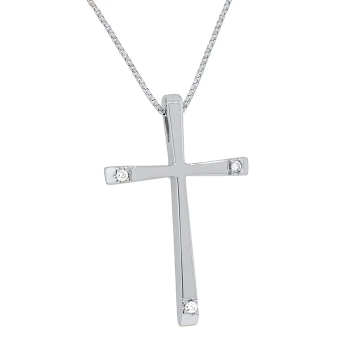 Σταυρός λευκόχρυσος με διαμάντια 0.03ct σετ με αλυσίδα 18 καράτια. CR20923