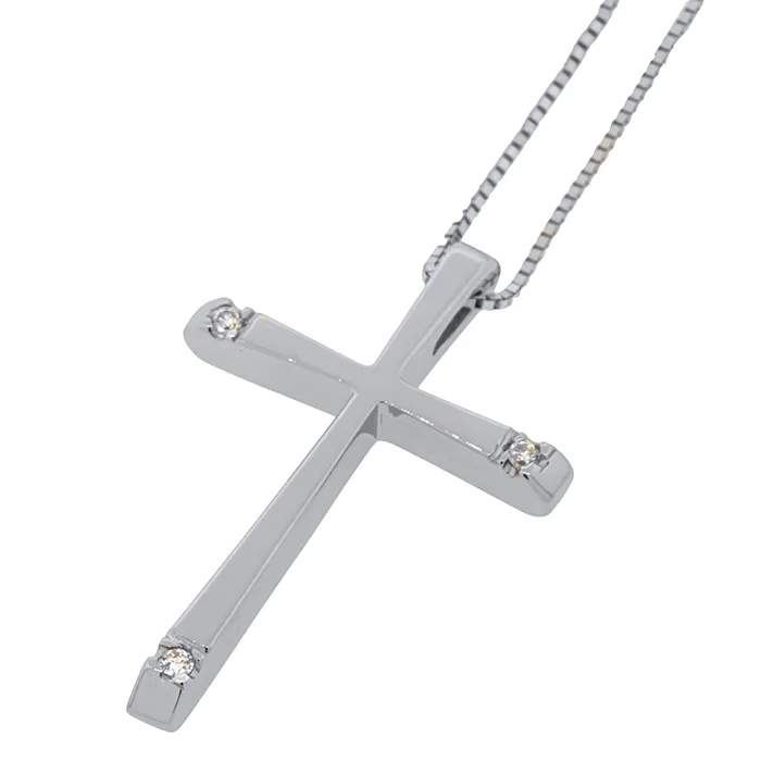 Σταυρός λευκόχρυσος με διαμάντια 0.03ct σετ με αλυσίδα 18 καράτια. CR20923