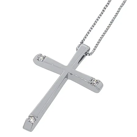 Σταυρός λευκόχρυσος με διαμάντια 0.03ct σετ με αλυσίδα 18 καράτια. CR20923