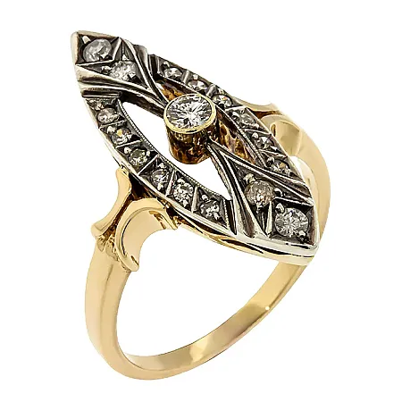 Δαχτυλίδι χρυσό 18Κ και ασήμι με διαμάντια 0.21ct σε αντικέ φινίρισμα. ANT22902