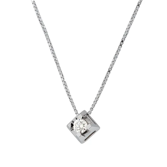 Λευκόχρυσο μενταγιόν με διαμάντι 0.08ct και αλυσίδα 18 καράτια. MD14888