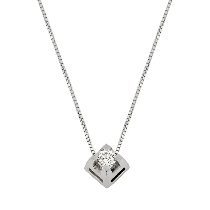 Λευκόχρυσο μενταγιόν με διαμάντι 0.08ct και αλυσίδα 18 καράτια. MD14888