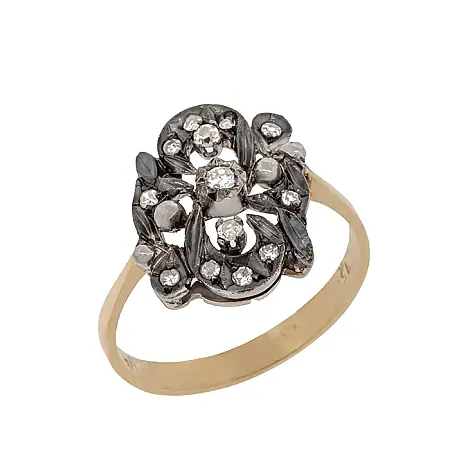 Δαχτυλίδι χρυσό 18Κ και ασήμι με διαμάντια 0.22ct σε αντικέ φινίρισμα. ANT04248