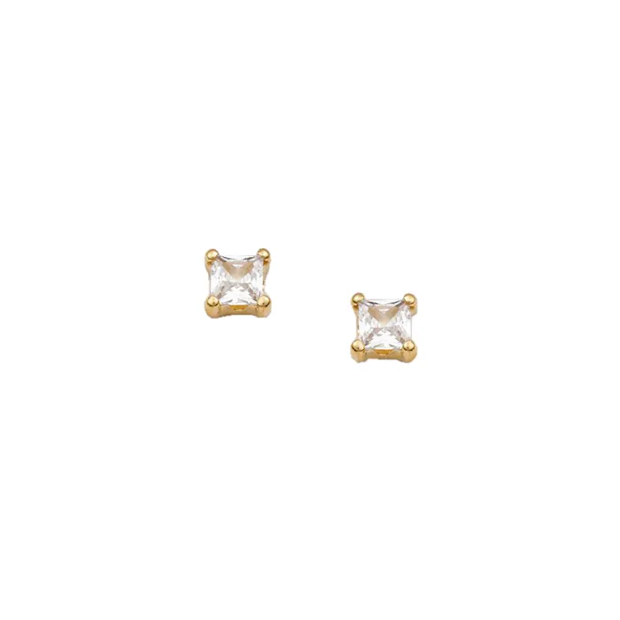 Χρυσά σκουλαρίκια καρφωτά princess cut 14K με ζιργκόν SK23345