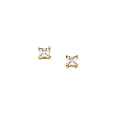 Χρυσά σκουλαρίκια καρφωτά princess cut 14K με ζιργκόν SK23345