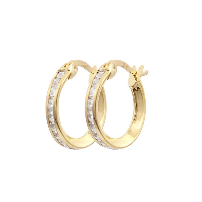 Χρυσά σκουλαρίκια κρίκοι 1.3cm με ζιργκόν σε 14K. SK19408