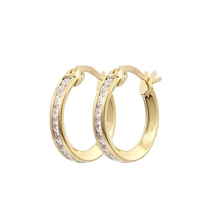 Χρυσά σκουλαρίκια κρίκοι 1.3cm με ζιργκόν σε 14K. SK19408