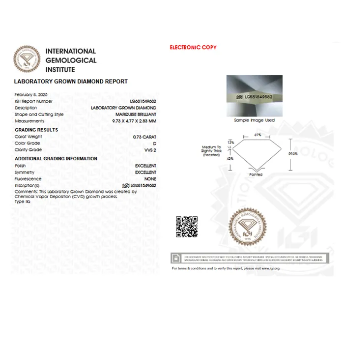 Δαχτυλίδι 18Κ λευκός χρυσός με Lab Grown Diamonds Marquise 0.73ct. D VVS2 και πιστοποίηση IGI.