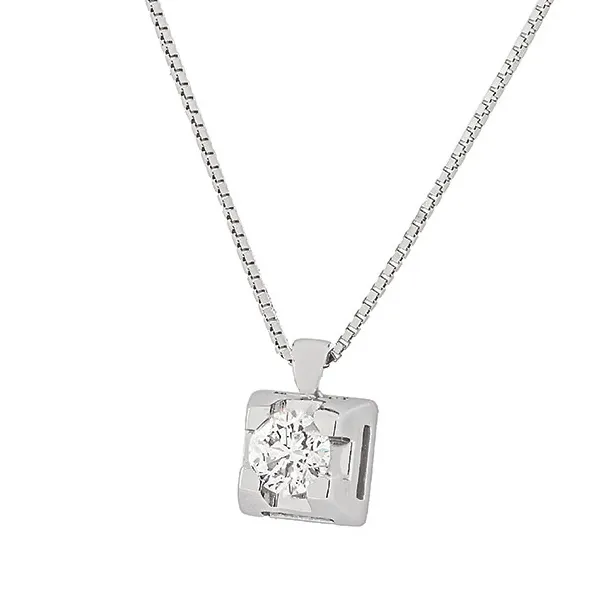 Μενταγιόν λευκόχρυσο με διαμάντι 0.27ct και αλυσίδα σε 18 καράτια. MD20154