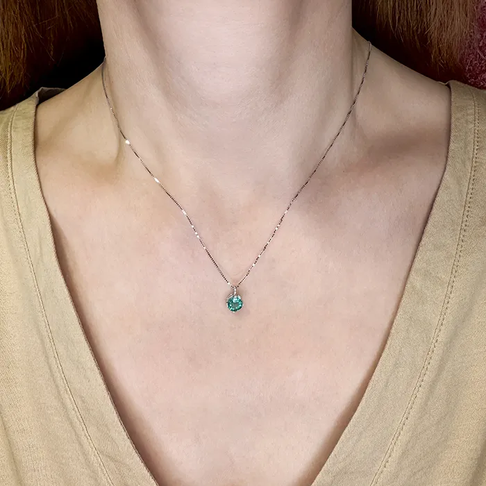 Κολιέ Λευκόχρυσος 18Κ με Ορυκτό Σμαράγδι 0.70ct και Αλυσίδα Βενετσιάνα MD22320