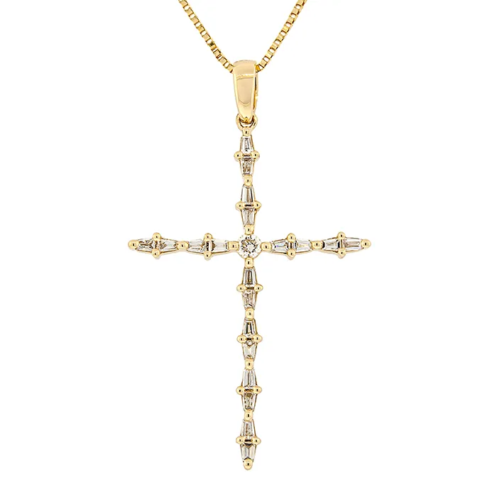 Χρυσός Σταυρός 18Κ με Διαμάντια Baguette & Brilliant 0.21ct G VVS2.