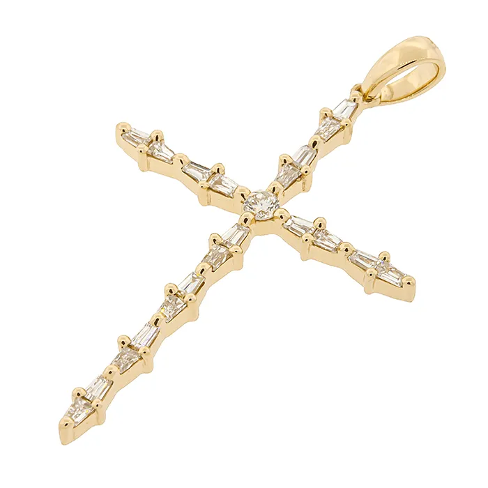 Χρυσός Σταυρός 18Κ με Διαμάντια Baguette & Brilliant 0.21ct G VVS2.