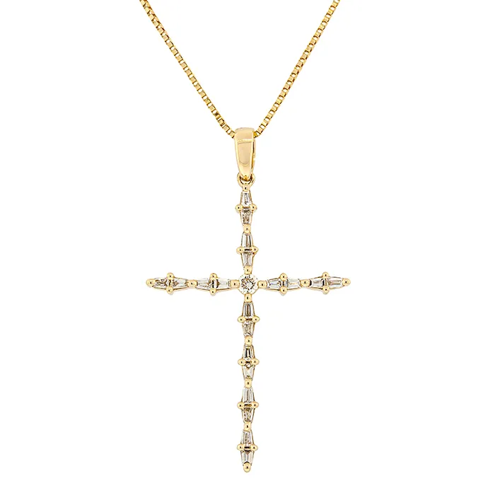 Χρυσός Σταυρός 18Κ με Διαμάντια Baguette & Brilliant 0.21ct G VVS2.