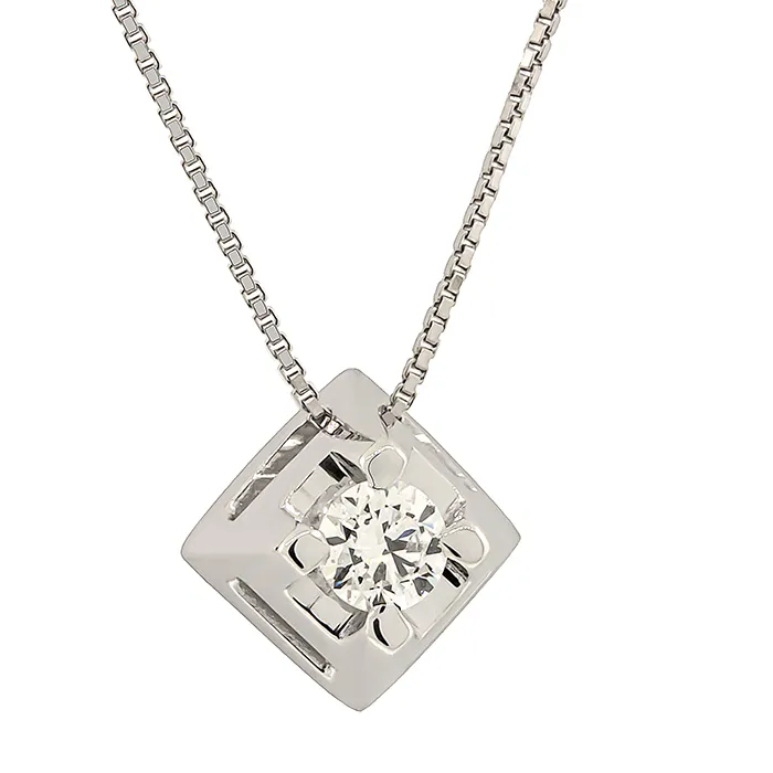 Μενταγιόν Λευκόχρυσο 18Κ με Διαμάντι 0.14ct και Αλυσίδα Βενετσιάνα MD23070