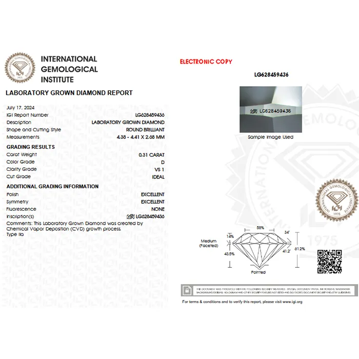Δαχτυλίδι μονόπετρο με lab grown diamond 0.31ct D VS1 με πιστοποίηση IGI χρυσό 14K.