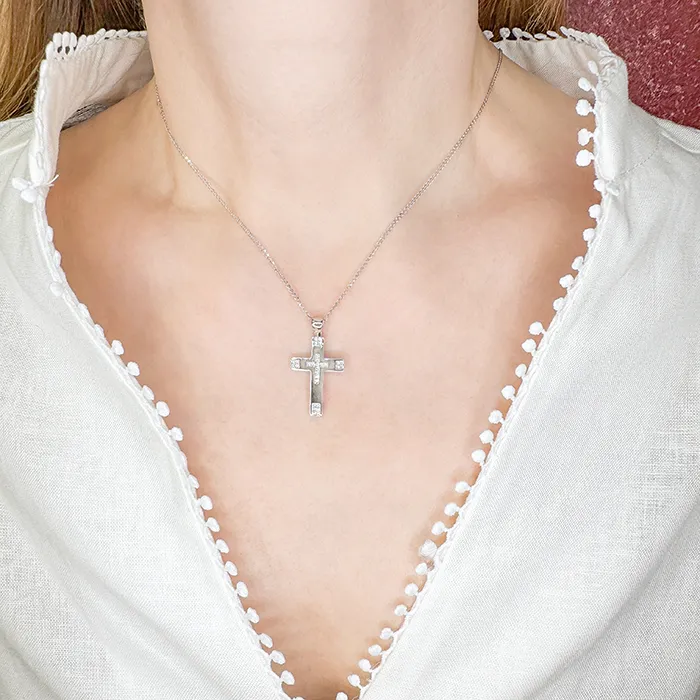 Λευκόχρυσος Σταυρός 14Κ με Λευκά Ζιργκόν | Million Diamonds