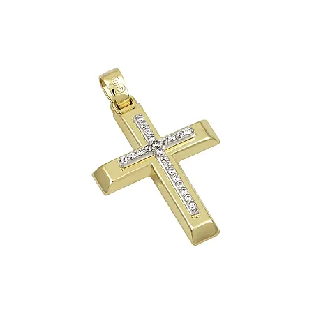Kομψός χρυσός γυναικείος σταυρός σε 9 καράτια.