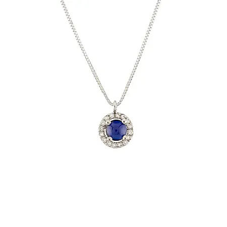 Μενταγιόν λευκόχρυσο με capuson ζαφείρι 0.60ct  και διαμάντια σετ με αλυσίδα σε 18Κ.