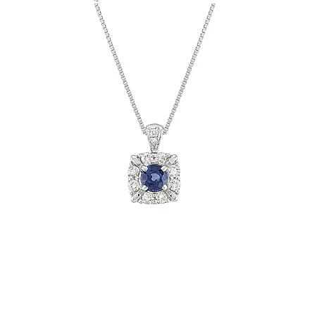 Μενταγιόν λευκόχρυσο με round brilliant ζαφείρι 0.39ct  και διαμάντια σετ με αλυσίδα σε 18Κ.