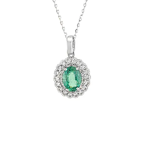 Μενταγιόν λευκόχρυσο με σμαράγδι οβάλ 0.87ct  και διαμάντια σε 18Κ.