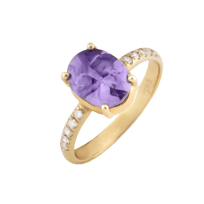 Δαχτυλίδι Χρυσό 14Κ με oval capuson αμέθυστο 3.50ct και Διαμάντια | MillionDiamonds