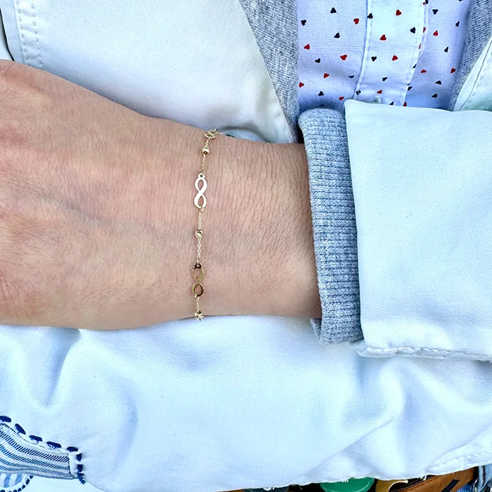Χρυσό Βραχιόλι 9Κ Million Diamonds με Σύμβολα Άπειρο (Infinity) & Faceted Σφαιρίδια