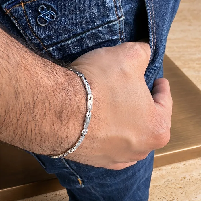 Λευκόχρυσο Ανδρικό Βραχιόλι Χειροπέδα Κ9 | Million Diamonds