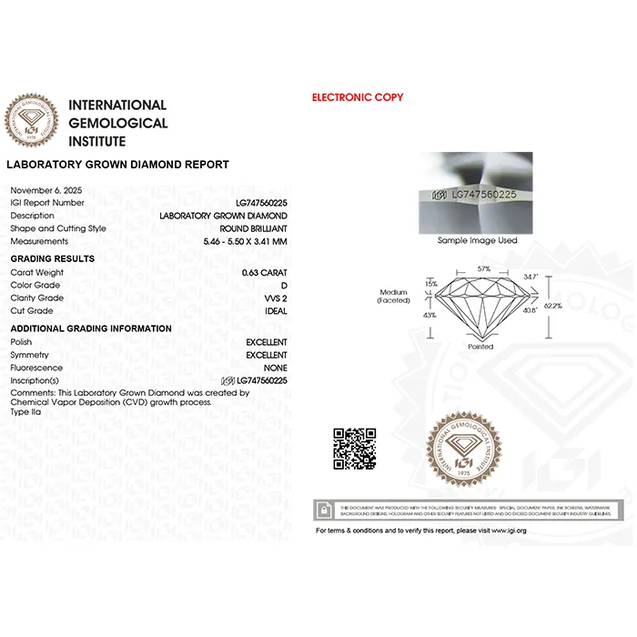 Χρυσό Μονόπετρο Κολιέ 14Κ με Lab Diamond 0.63ct D VVS2 IGI.