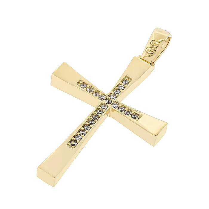 Χρυσός  Σταυρός Κ9 με Σειρά Ζιργκόν | Million Diamonds