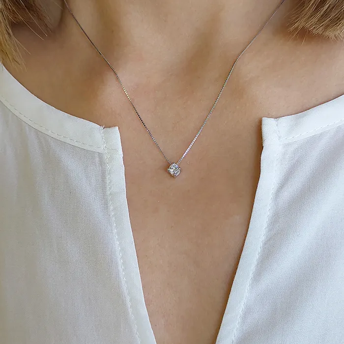 Μενταγιόν Λευκόχρυσο 14Κ με Lab Διαμάντι 0.29ct & Αλυσίδα.