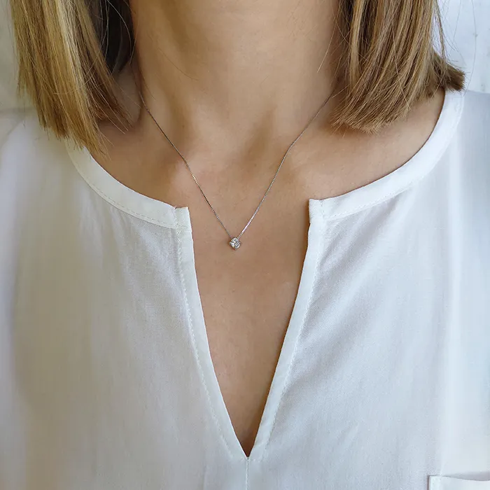 Μενταγιόν Λευκόχρυσο 14Κ με Lab Διαμάντι 0.29ct & Αλυσίδα.