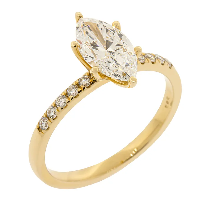 Δαχτυλίδι 14Κ κίτρινος χρυσός με Lab Grown Diamonds Marquise 1.09ct. και Round Cut 0.15.