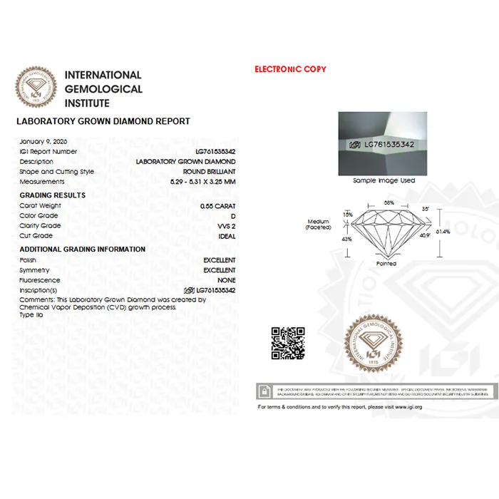 Δαχτυλίδι μονόπετρο με lab grown diamond 0.55ct D VVS2 με πιστοποίηση IGI | Million Diamonds