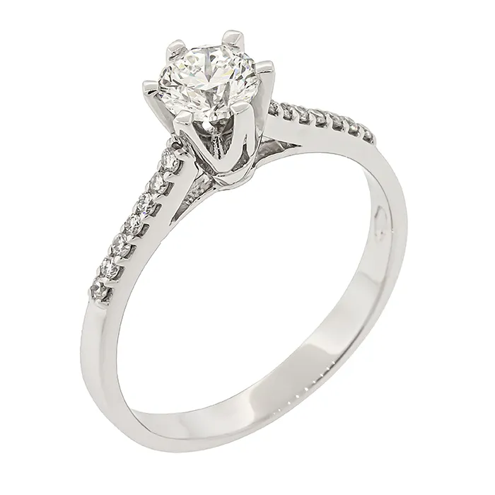 Μονόπετρο σε Λευκόχρυσο 18Κ με Διαμάντι 0.50ct F VVS2 IGI & Πλαϊνά 0.12ct | Million Diamonds