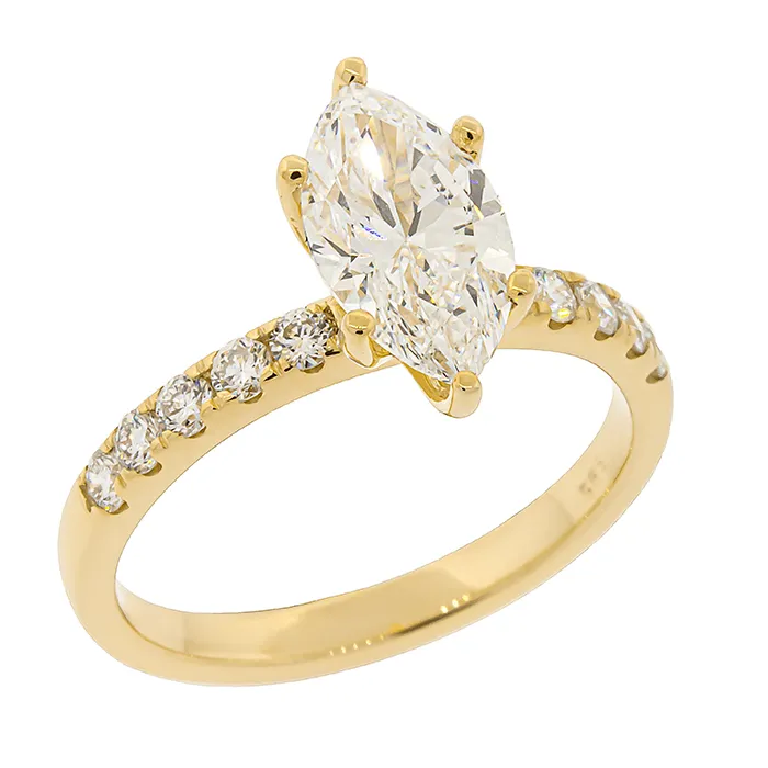 Δαχτυλίδι Marquise Lab Grown Diamond IGI E VVS2 1.54ct και πλαϊνά 0.33ct σε Χρυσό 14Κ