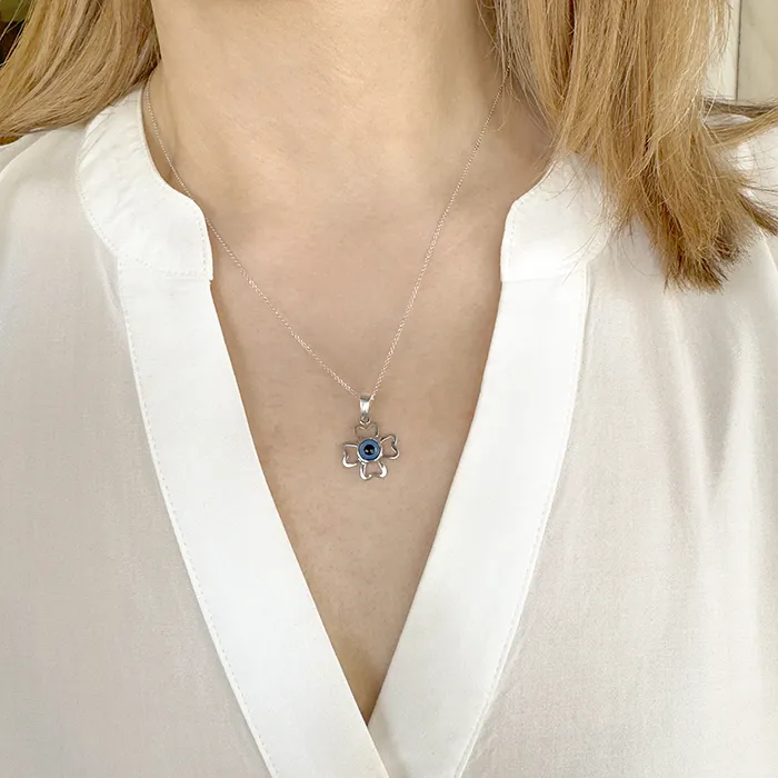 Λευκόχρυσο Μενταγιόν Κ14 Σταυρός με Ματάκι | Million Diamonds