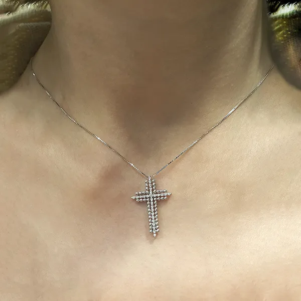 Λευκόχρυσος Σταυρός με διαμάντια 0.21ct και αλυσίδα στα 18 καράτια. CR2638