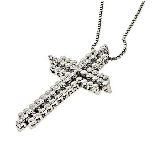 Λευκόχρυσος Σταυρός με διαμάντια 0.21ct και αλυσίδα στα 18 καράτια. CR2638