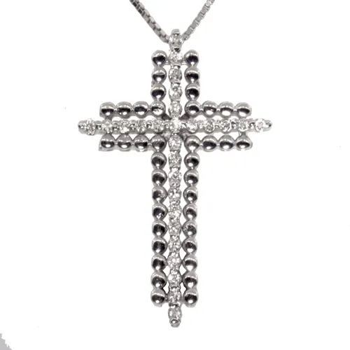 Λευκόχρυσος Σταυρός με διαμάντια 0.21ct και αλυσίδα στα 18 καράτια. CR2638